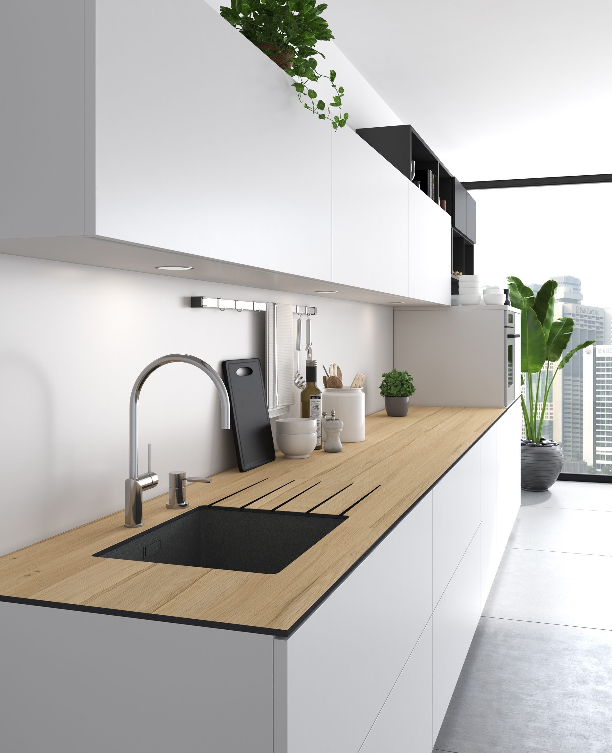 Plan de travail sur-mesure en compact imitation bois chêne